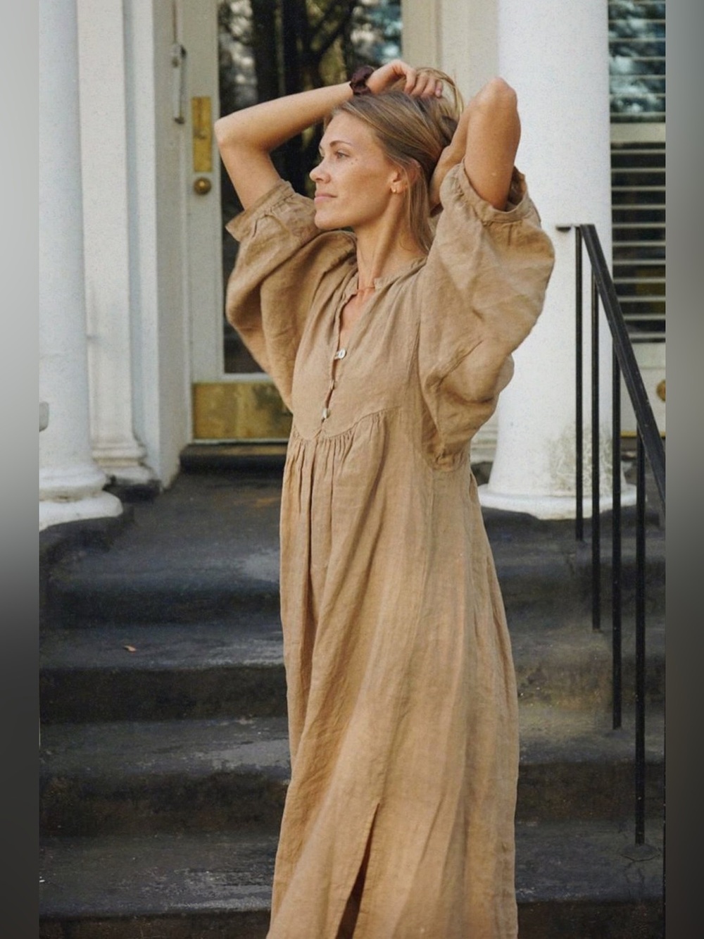 BEACHWOOD 100% Linen The Bonita Dress in Rye One Size GUC